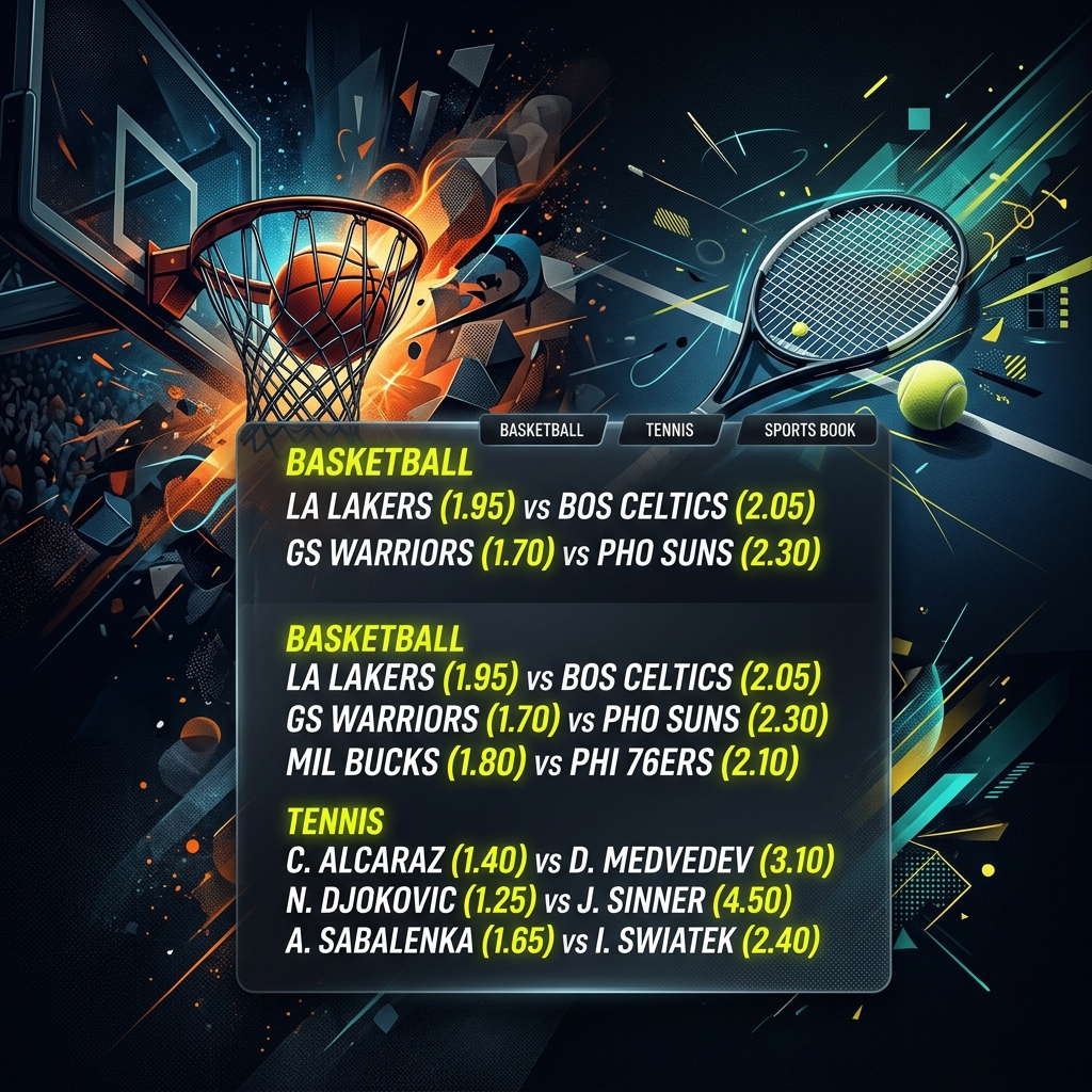 Catalog screenshot of sports betting odds displaying active basketball and tennis match winner markets.