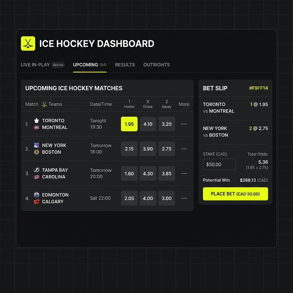 Screenshot of the Parimatch desktop sportsbook review, showing NHL live matches, decimal odds, and active bet slip panels.